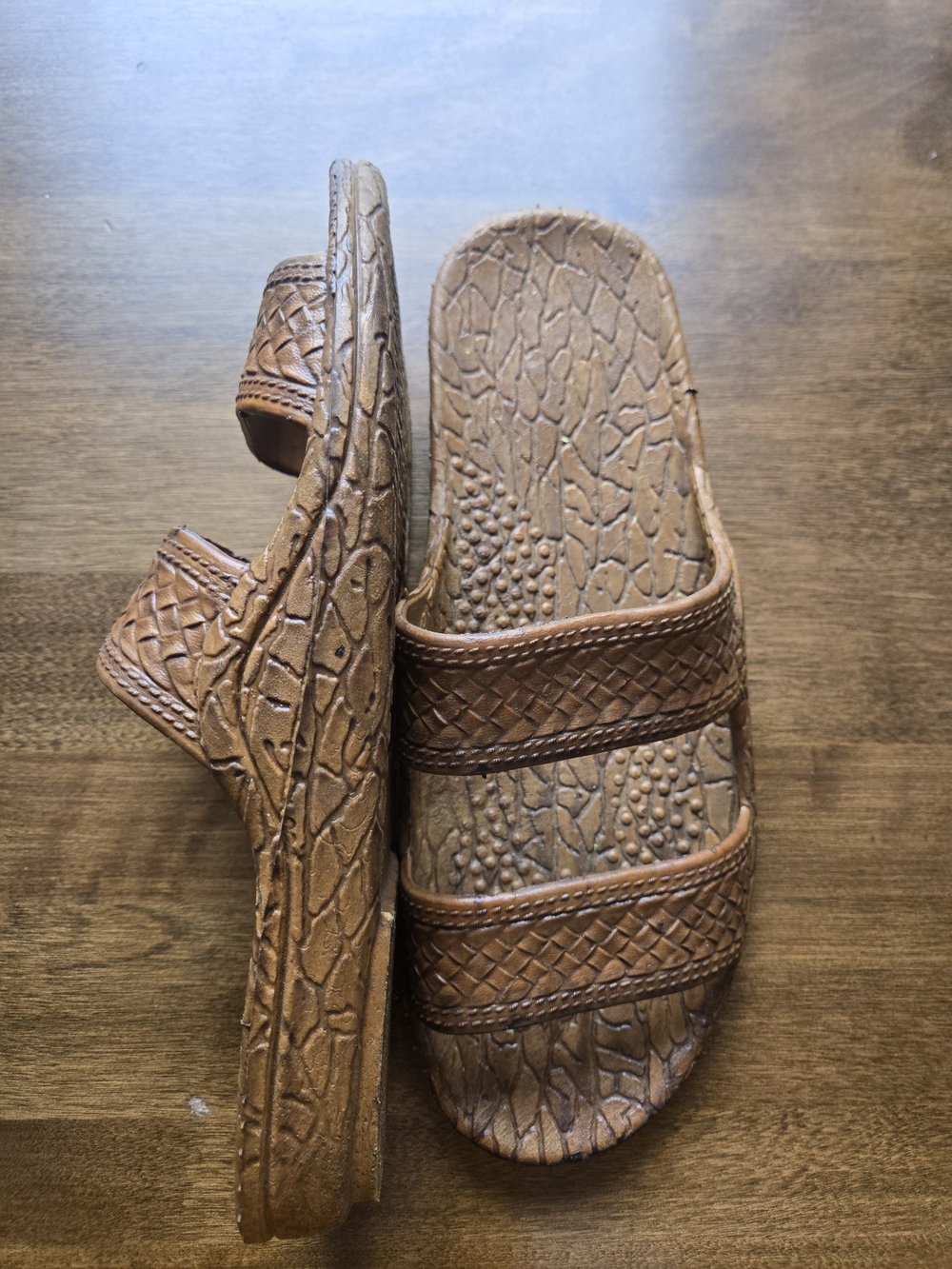 Pali Hawaii Brown Woven Leather Slide Sandals